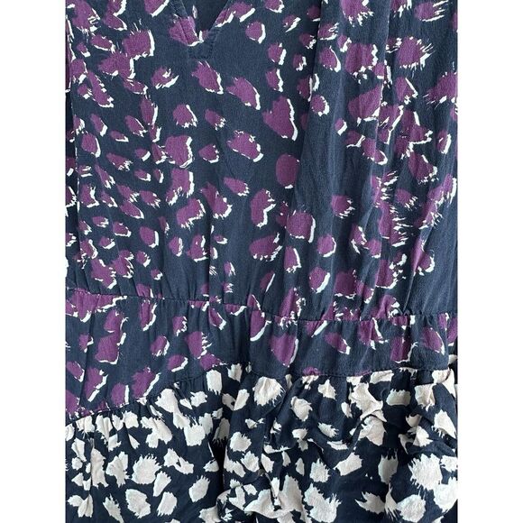 Marie Oliver Purple Printed Long Sleeve Alana Silk Tiered Mini Dress Size Medium - Picture 3 of 5